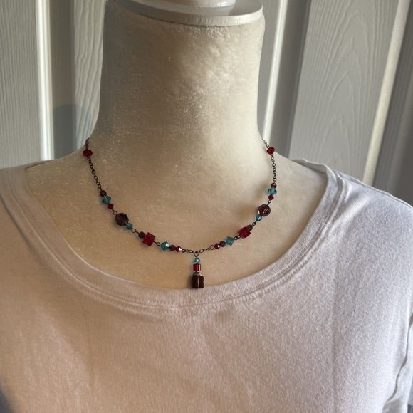 Emily Ray Sterling Silver Red & Blue Crystal Necklace Elegant Classy EUC - Picture 3 of 3